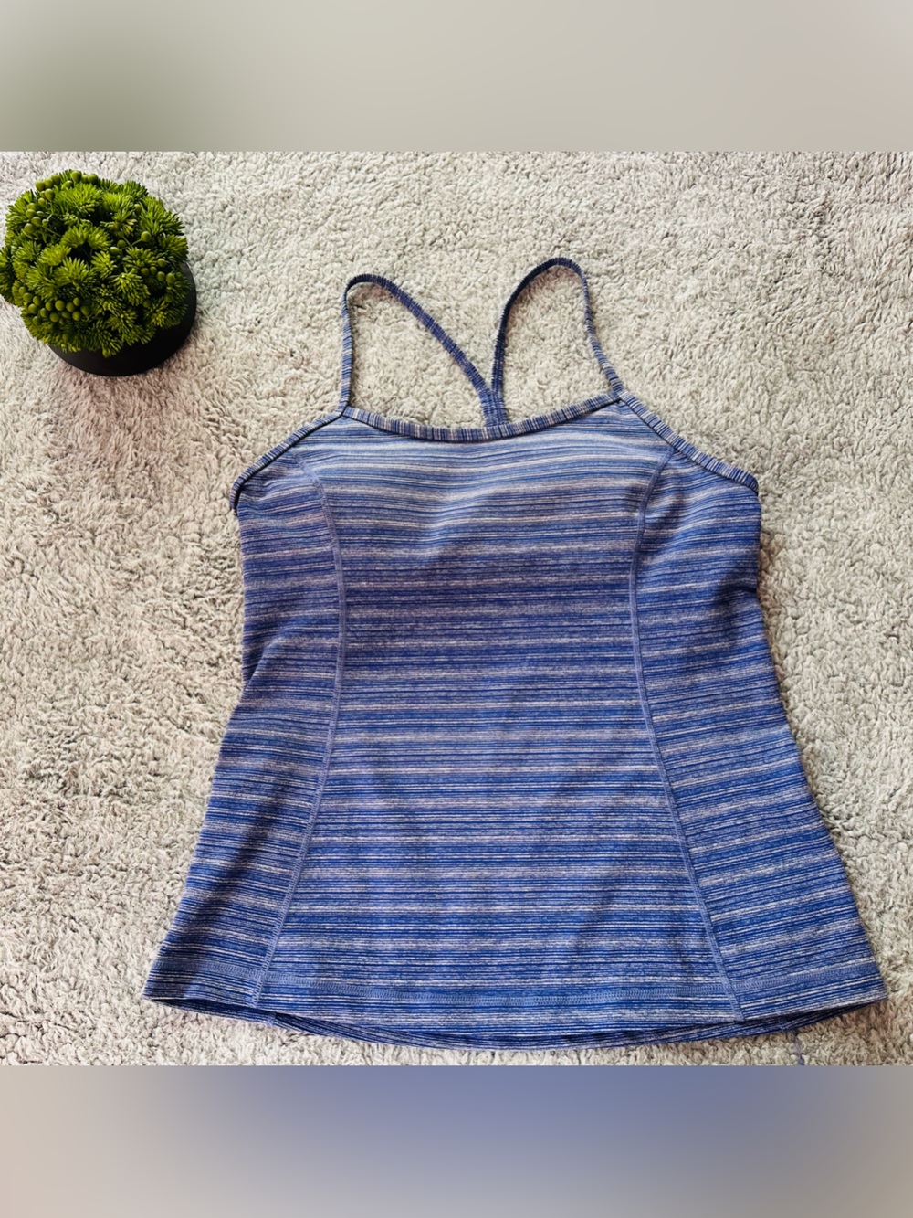 💙✨Under Armour Seamless Strappy Built-In Bra Tank Top Blue Space Dye Activewear